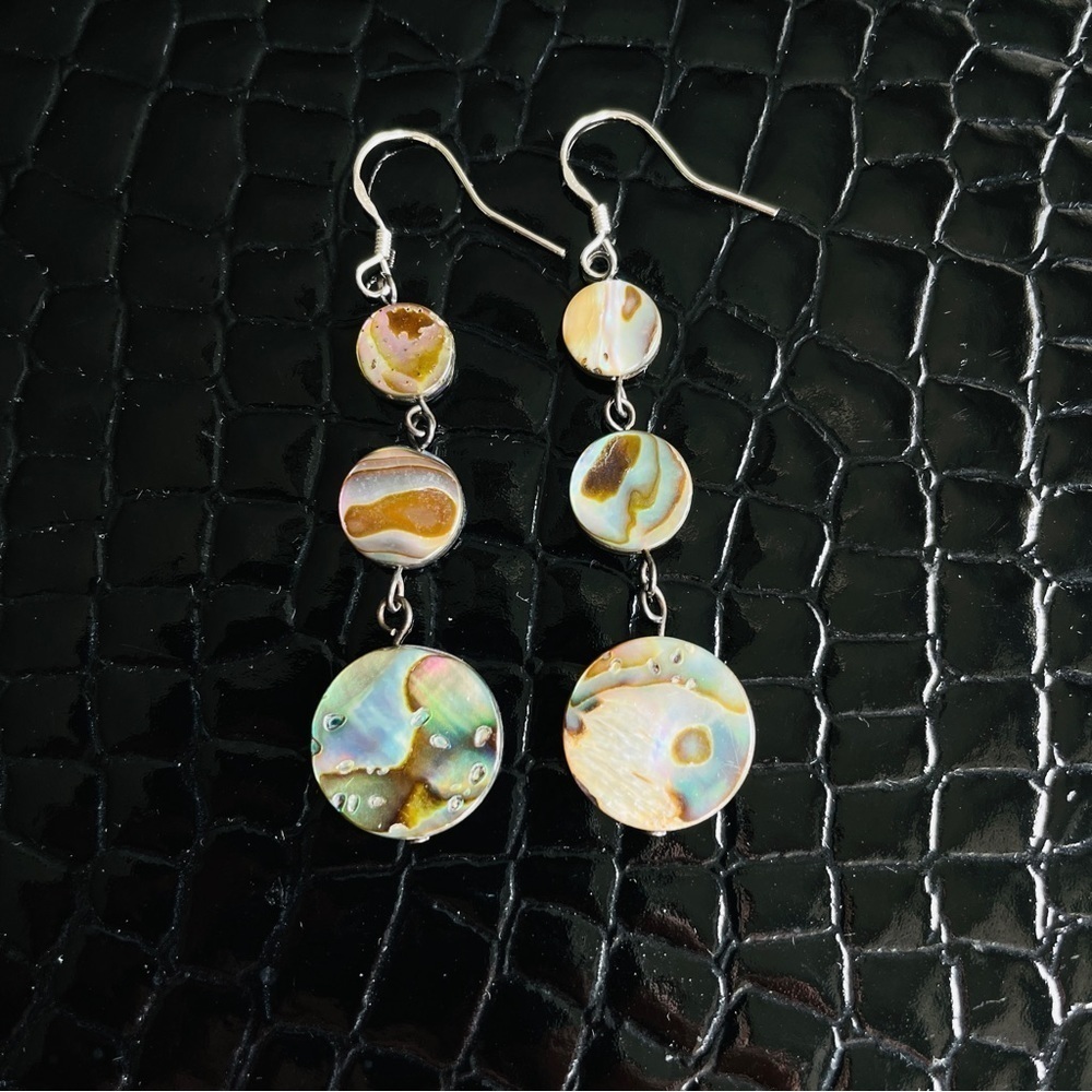 Abalone Shell Sterling Silver Dangle Hook Earring… - image 5